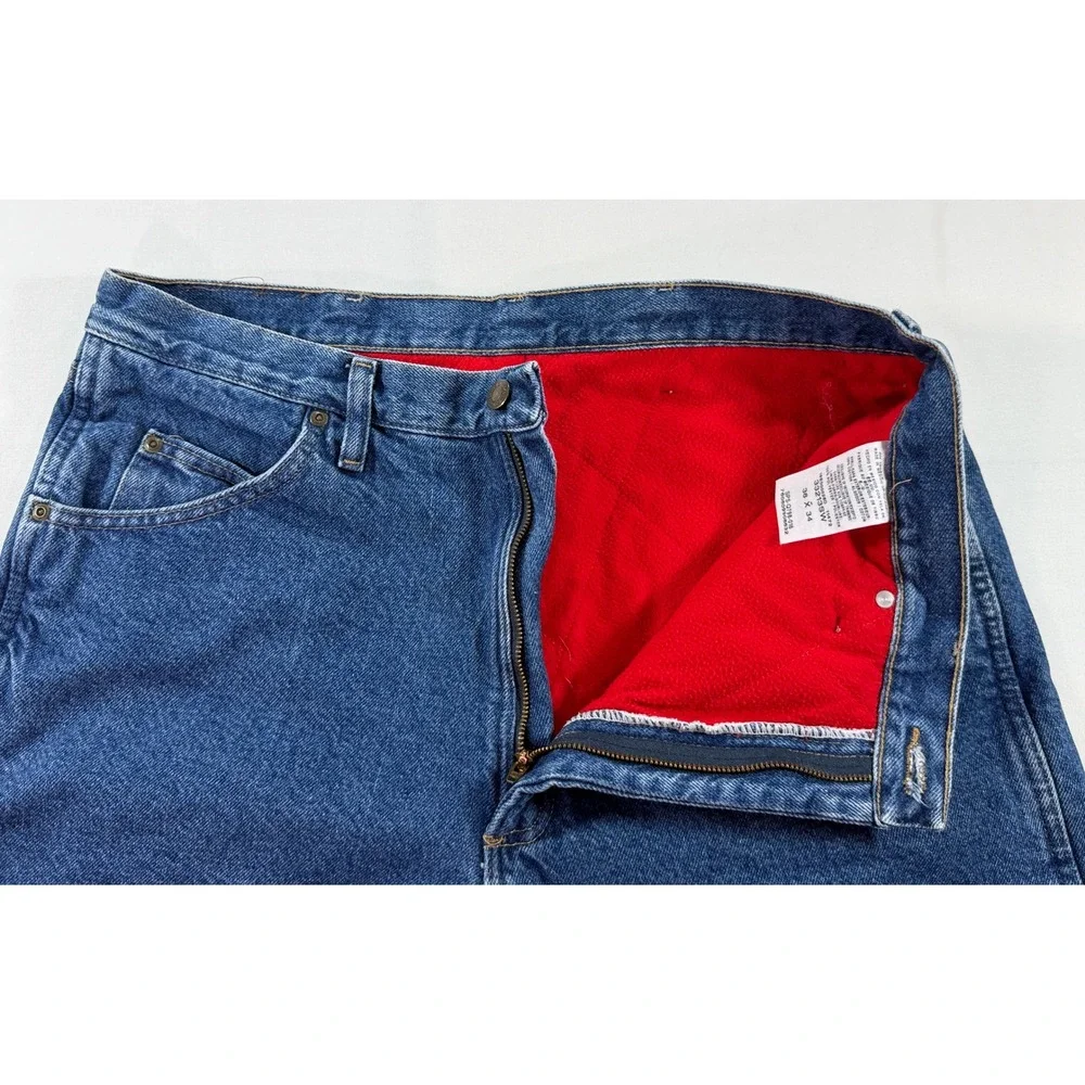 Wrangler Rugged Wear Fleece Lined Jeans Mens 36x34 Blue Denim Red Lining 33213SW